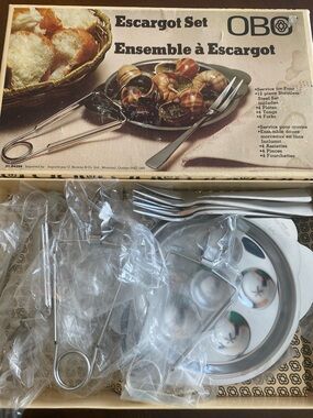 Stainless Steel Escargot vintage unused Set - Silver
